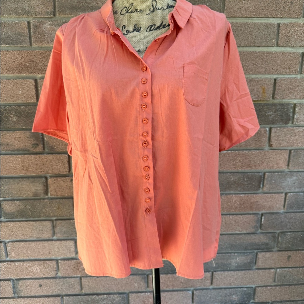 Jimmeiyi Chic Coral Button-Down Shirt Size Large